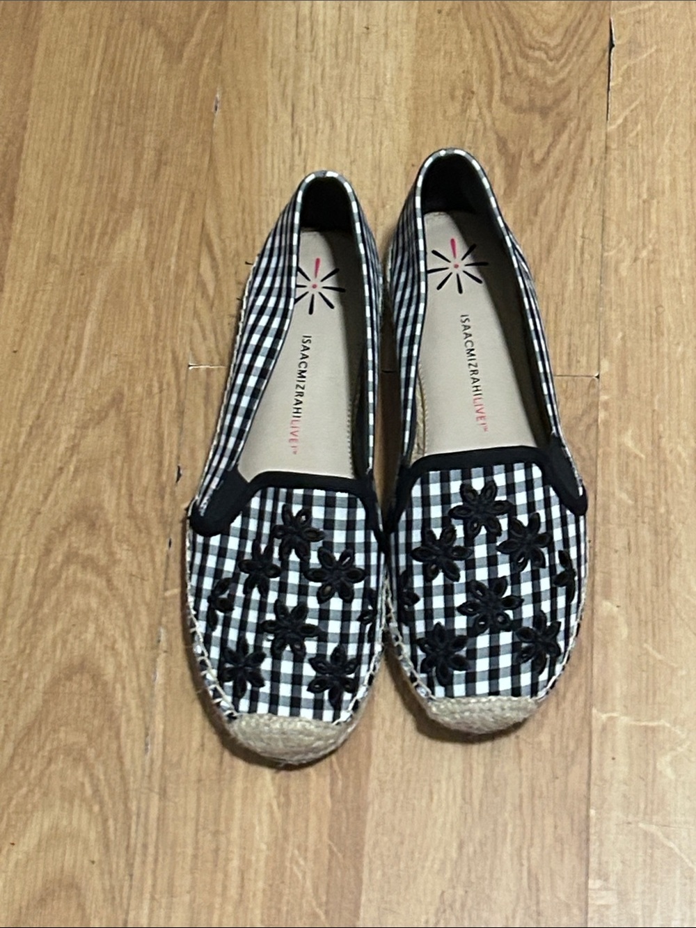 Isaac Mizrahi Black & White Gingham Espadrille Flats Size 8.5 NWOT